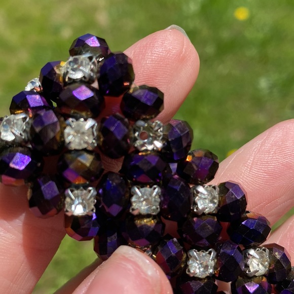 Deep Purple Beaded Rhinestone Bracelet - Picture 6 of 7